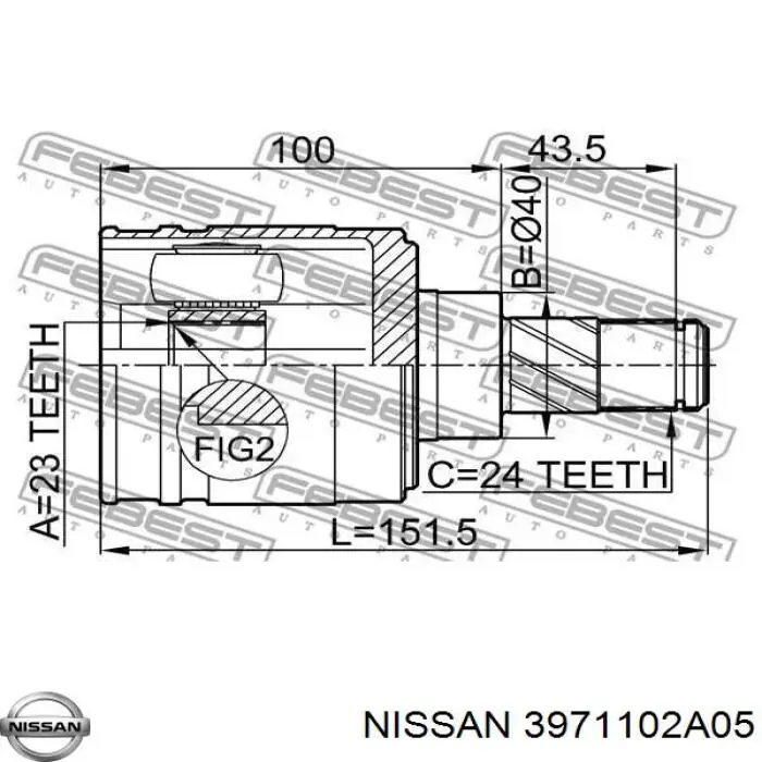 Przegub homokinetyczny przedni wewnętrzny Nissan/Infiniti 3971102A05 cena, od 46,99 USD