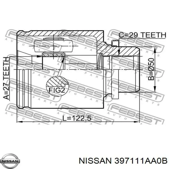 Przegub homokinetyczny wewnętrzny przedni prawy Nissan/Infiniti 397111AA0B cena, od 67,83 USD
