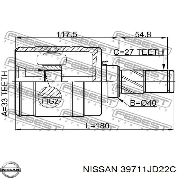 Do koszyka 39711JD22C Nissan/Infiniti Przegub homokinetyczny wewnętrzny przedni lewy