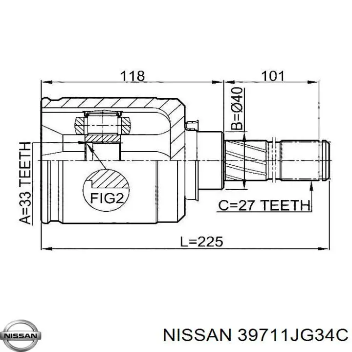 Przegub homokinetyczny wewnętrzny przedni lewy Nissan/Infiniti 39711JG34C cena, od 44,87 USD