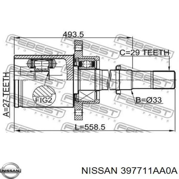Przegub homokinetyczny wewnętrzny przedni prawy Nissan/Infiniti 397711AA0A cena, od 182,84 USD
