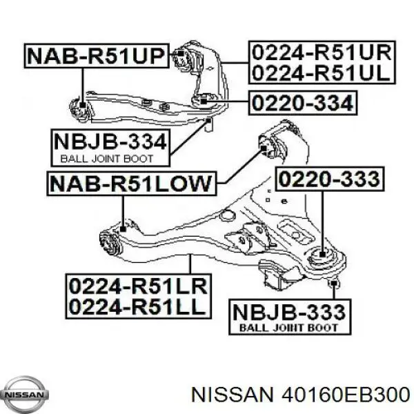 Do koszyka 40160EB300 Nissan/Infiniti Sworzeń wahacza zawieszenia tylnego górny