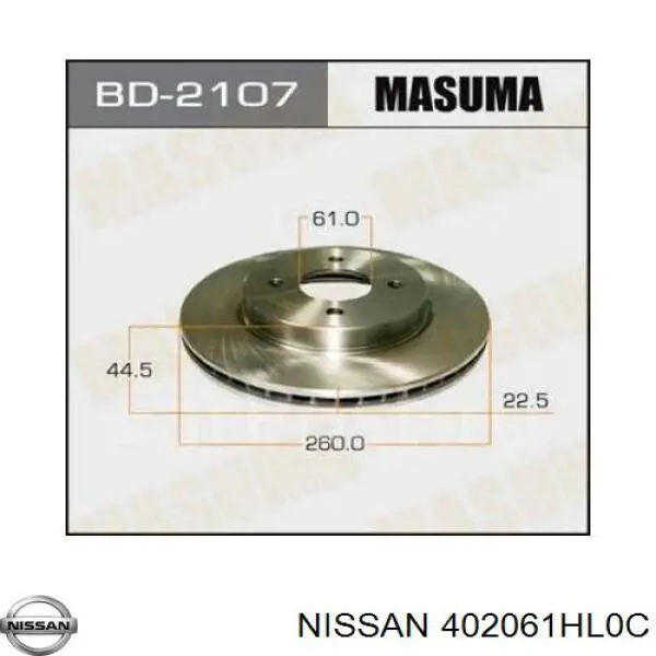 Do koszyka 402061HL0C Nissan/Infiniti Tarcza hamulcowa przednia