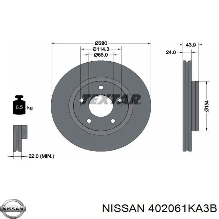 Tarcza hamulcowa przednia Nissan/Infiniti 402061KA3B cena, od 51,36 USD