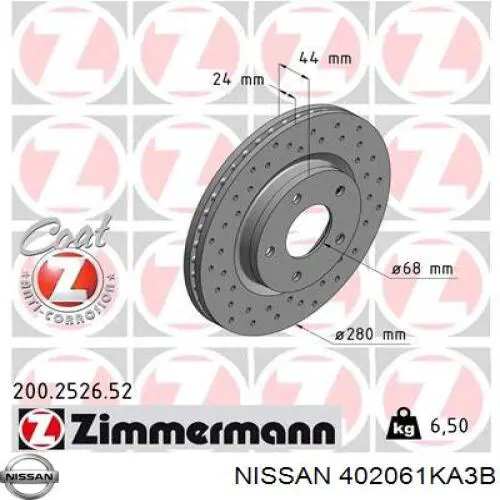Do koszyka 402061KA3B Nissan/Infiniti Tarcza hamulcowa przednia