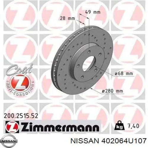 Do koszyka 402064U107 Nissan/Infiniti Tarcza hamulcowa przednia