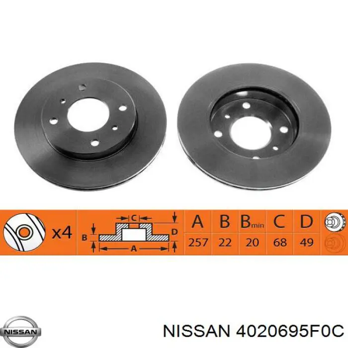 Do koszyka 4020695F0C Nissan/Infiniti Tarcza hamulcowa przednia