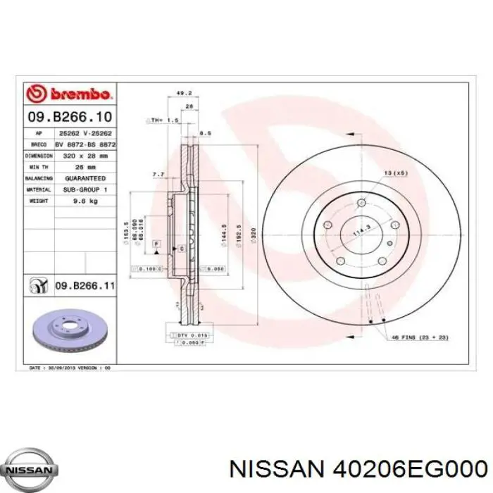Tarcza hamulcowa przednia Nissan/Infiniti 40206EG000 cena, od 71,15 USD