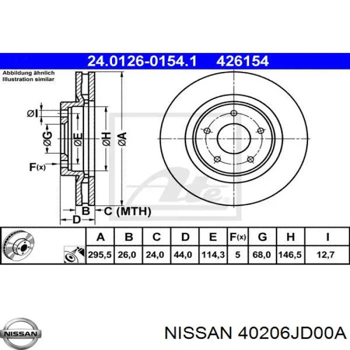 Do koszyka 40206JD00A Nissan/Infiniti Tarcza hamulcowa przednia