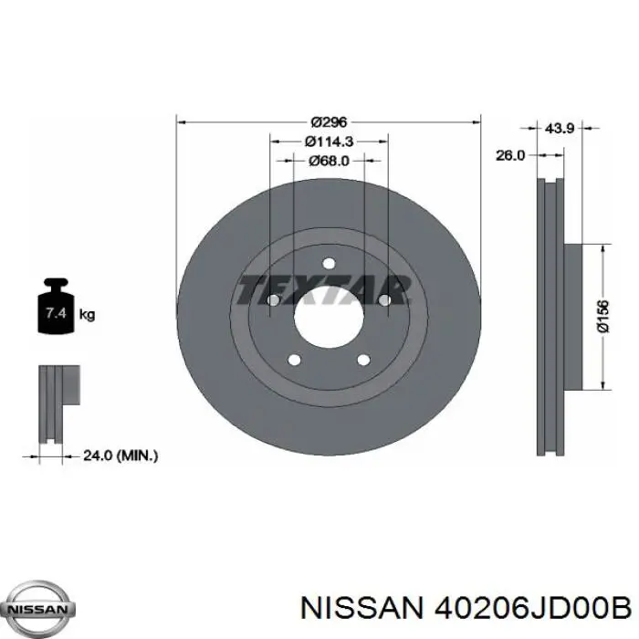 Do koszyka 40206JD00B Nissan/Infiniti Tarcza hamulcowa przednia