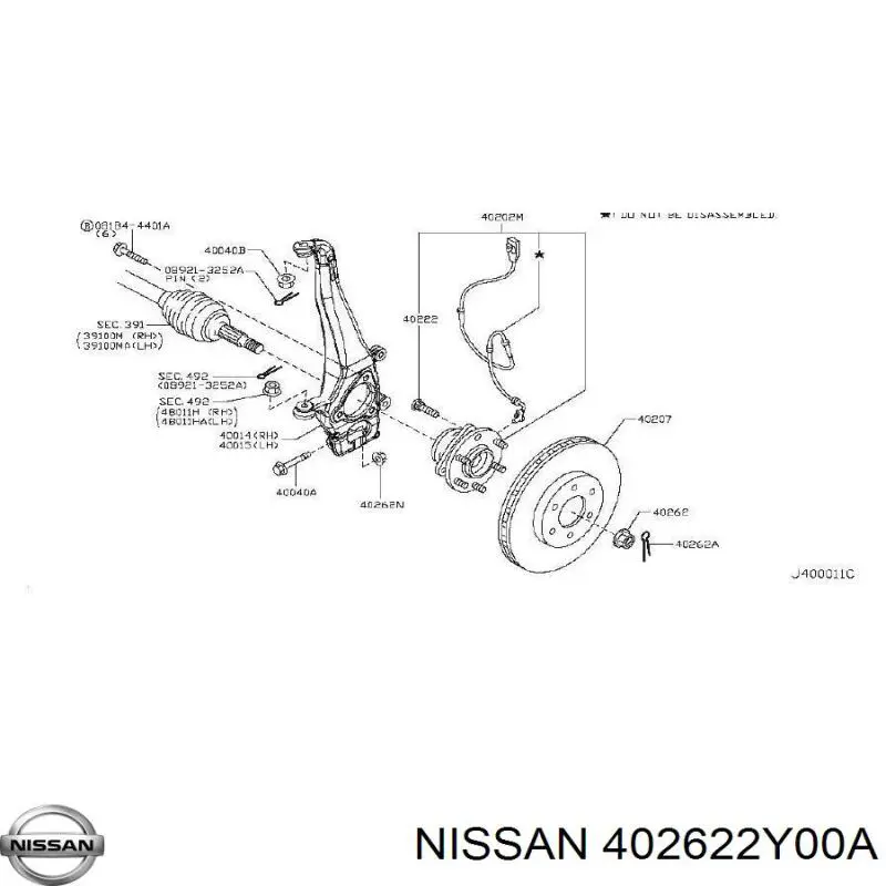 Do koszyka 402622Y00A Nissan/Infiniti Nakrętka piasty tylnej