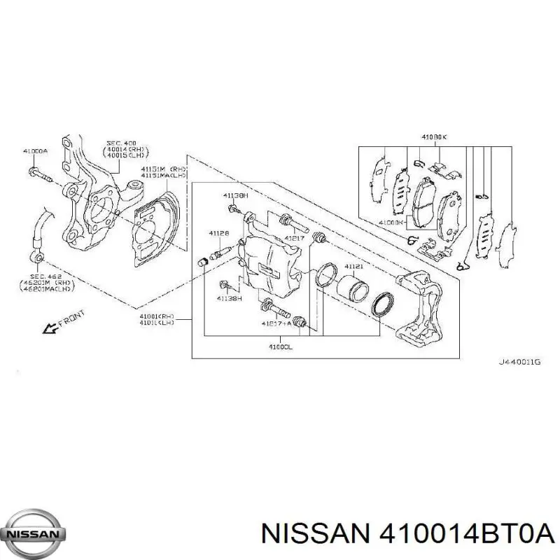 410014BT0A Nissan/Infiniti zacisk hamulcowy przedni prawy