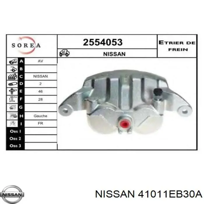 41011EB30A Nissan/Infiniti Zacisk hamulcowy przedni lewy