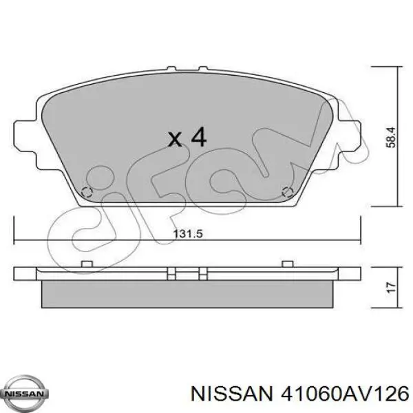 Klocki hamulcowe przednie tarczowe Nissan/Infiniti 41060AV126 cena, od 27,68 USD
