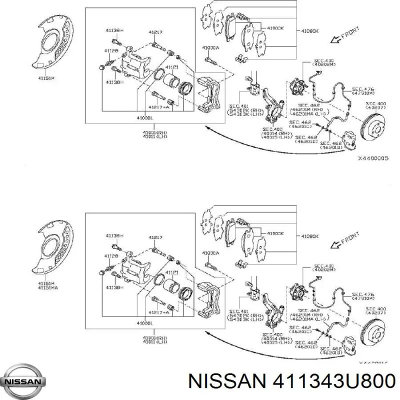 Prowadnica zacisku przedniego Nissan/Infiniti 411343U800 cena, od 13,10 USD