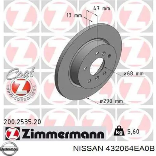 432064EA0B Nissan/Infiniti Tarcza hamulcowa tylna