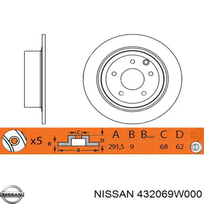 Do koszyka 432069W000 Nissan/Infiniti Tarcza hamulcowa tylna