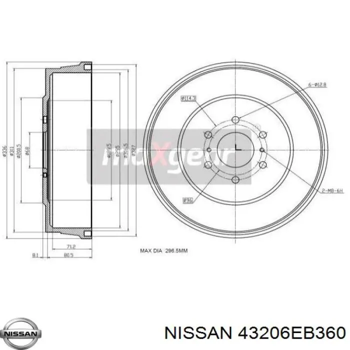 Bęben hamulcowy tylny Nissan/Infiniti 43206EB360 cena, od 99,90 USD
