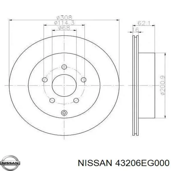 43206EG000 Nissan tarcza hamulcowa tylna