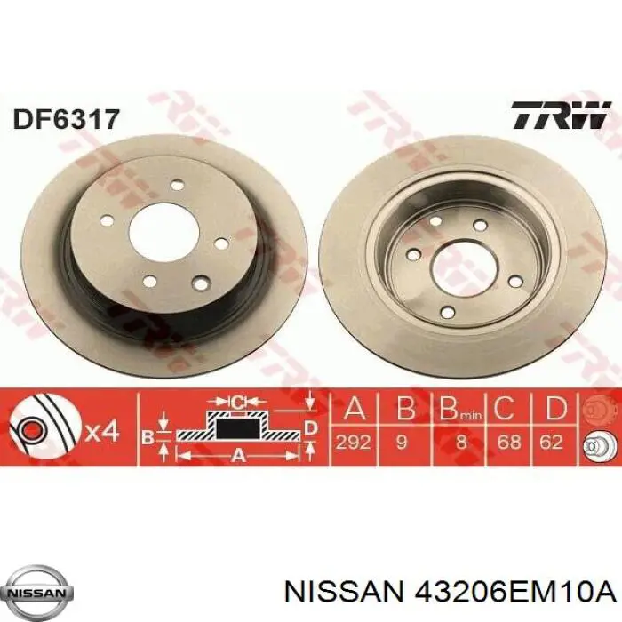 Do koszyka 43206EM10A Nissan/Infiniti Tarcza hamulcowa tylna