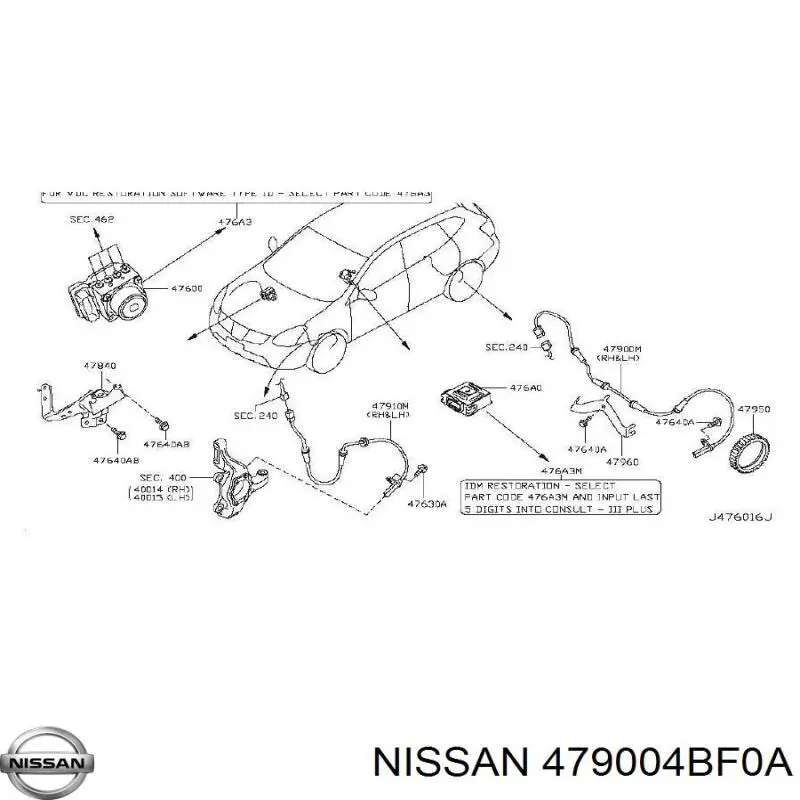 479004BF0A Nissan/Infiniti Czujnik ABS tylny