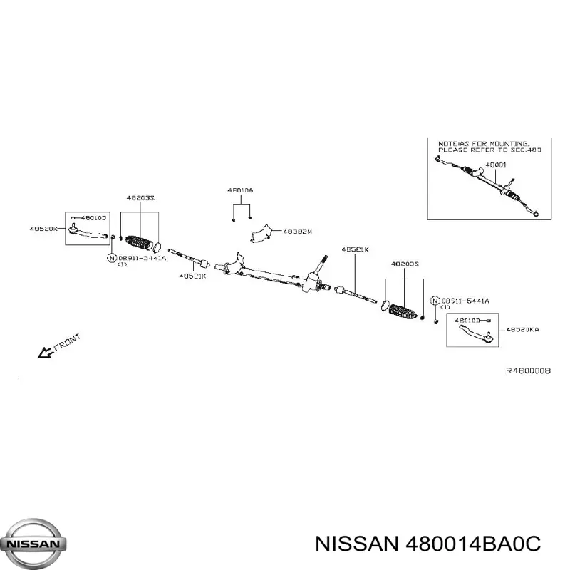 480014BA0C Nissan/Infiniti listwa kierownicza (maglownica)
