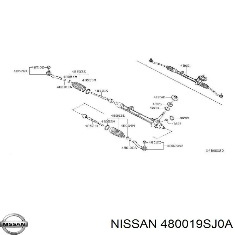 480013LM0A Nissan/Infiniti Listwa kierownicza (maglownica)