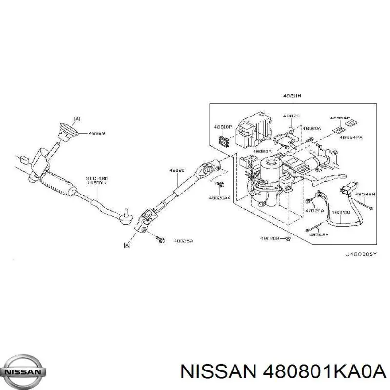 48080JA000 Nissan/Infiniti wał kolumny kierowniczej dolny