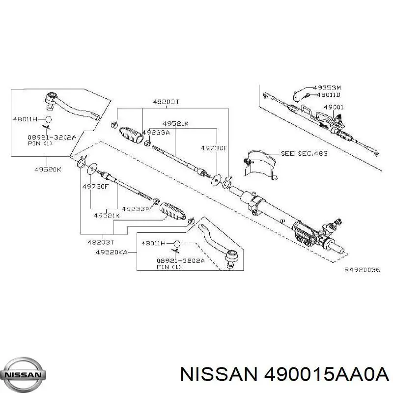 Do koszyka 490015AA0A Nissan/Infiniti Listwa kierownicza (maglownica)