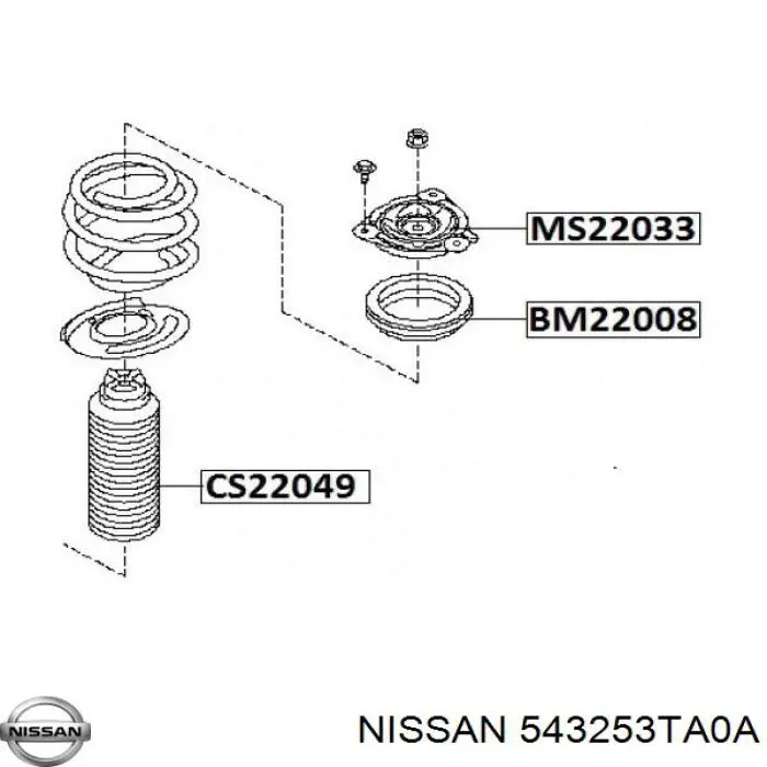 Do koszyka 543253TA0A Nissan/Infiniti Łożysko podporowe amortyzatora przedniego