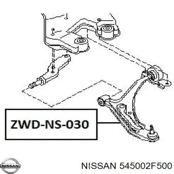 Do koszyka 545002F500 Nissan/Infiniti Wahacz zawieszenia przedniego dolny prawy