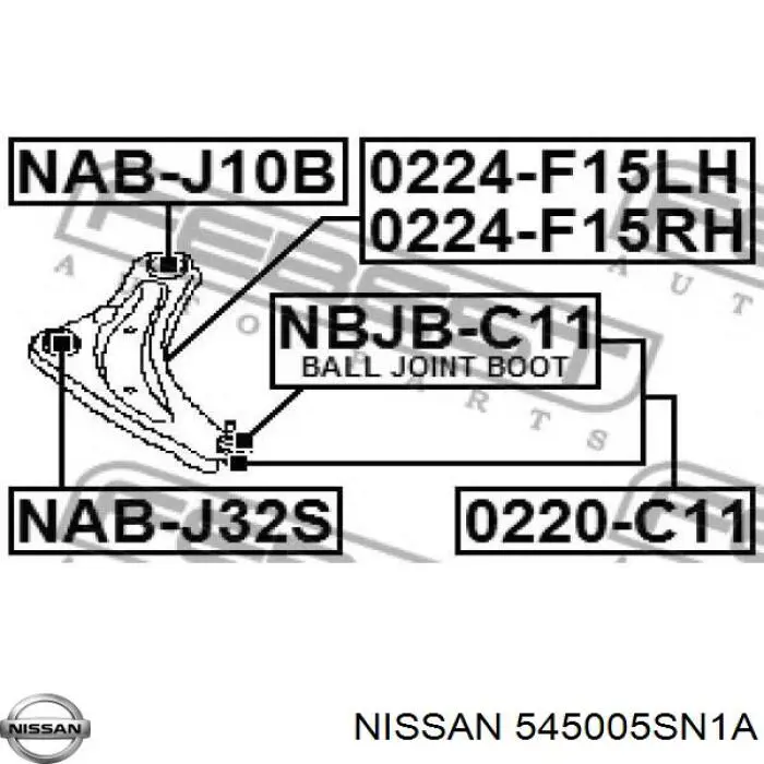 Wahacz zawieszenia przedniego dolny prawy Nissan/Infiniti 545005SN1A cena, od 48,84 USD