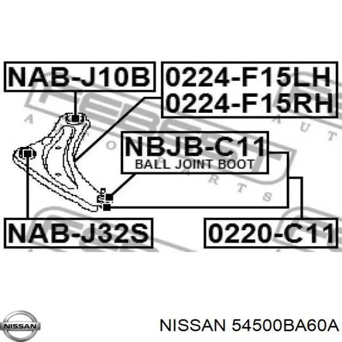 Do koszyka 54500BA60A Nissan/Infiniti Wahacz zawieszenia przedniego dolny prawy