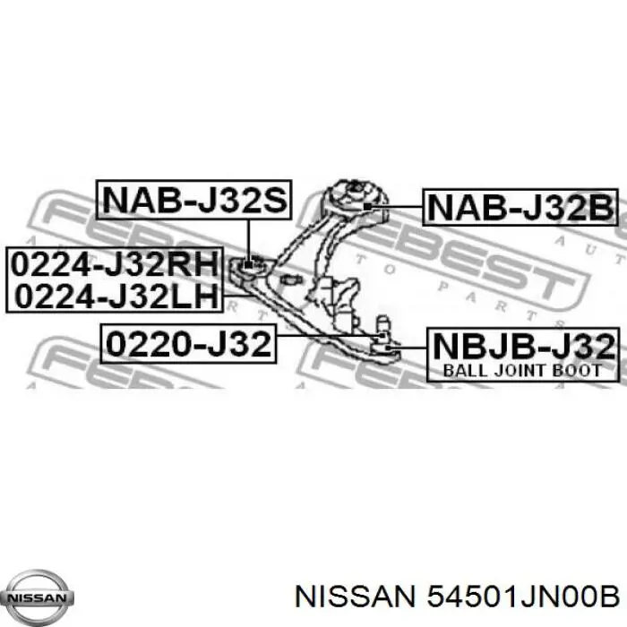 Do koszyka 54501JN00B Nissan/Infiniti Wahacz zawieszenia przedniego dolny lewy