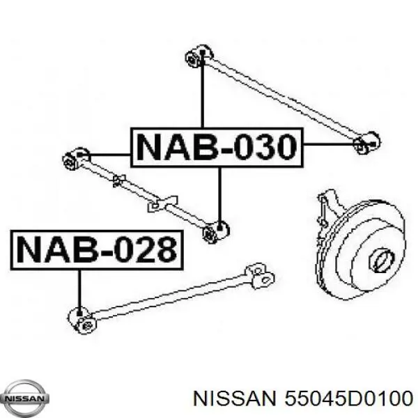 Do koszyka 55045D0100 Nissan/Infiniti Silentblock tylnego wahacza podłużnego przedni