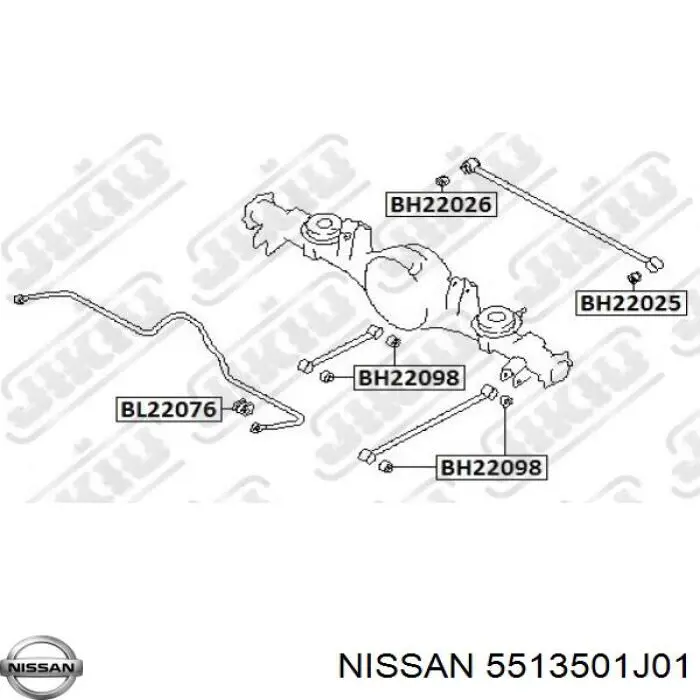 Do koszyka 5513501J01 Nissan/Infiniti Silentblock drążka poprzecznego (zawieszenia tylnego)
