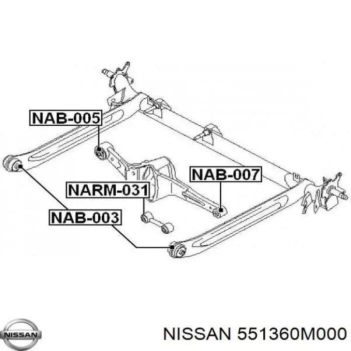 Silentblock tylnego wahacza poprzecznego 551360M000 Nissan/Infiniti