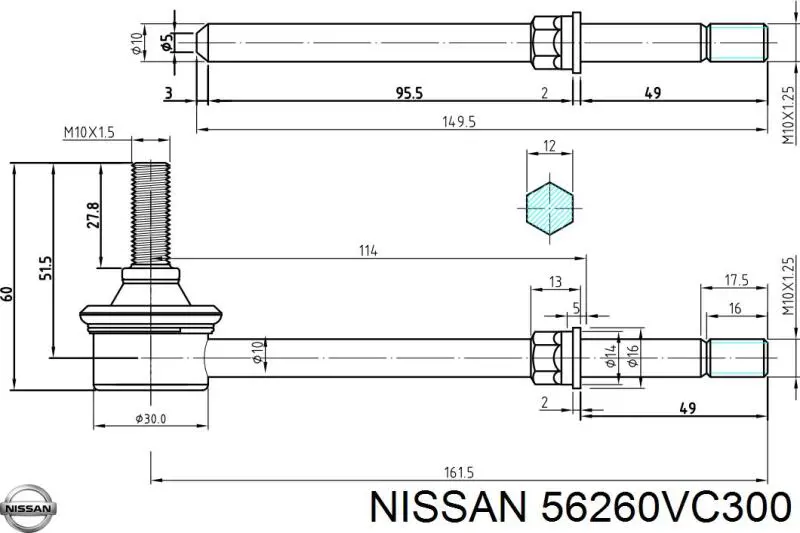 Do koszyka 56260VC300 Nissan/Infiniti Lącznik stabilizatora tylnego prawy