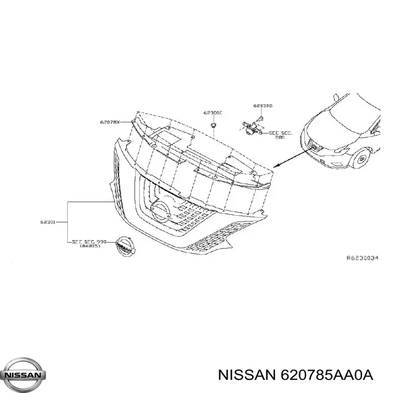 620785AA0A Nissan/Infiniti Nakładka panelu przedniego (osłony chłodnicy) górna