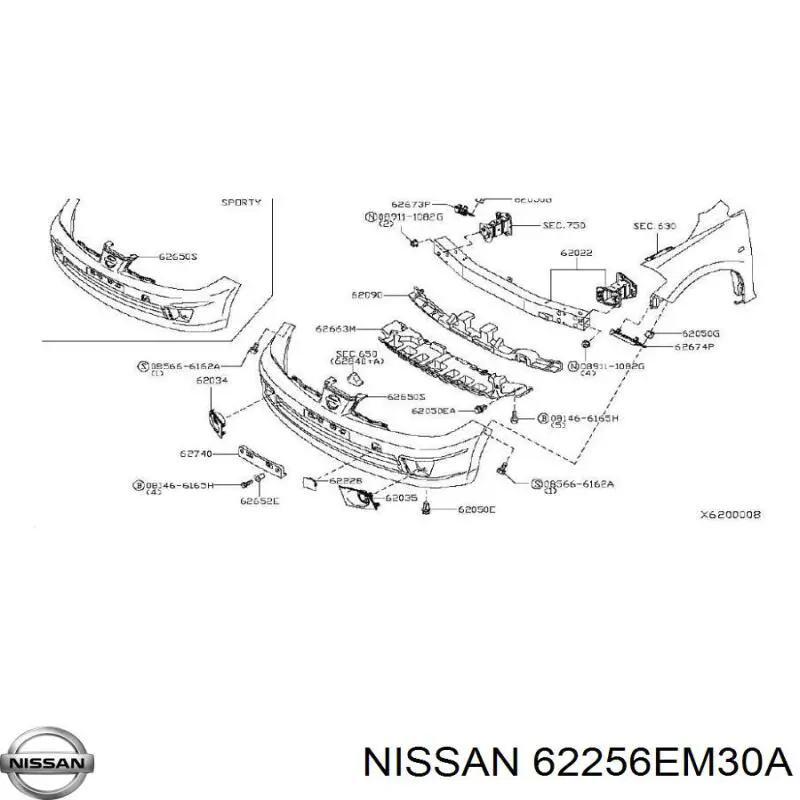 Zaślepka (kratka) lamp przeciwmgielnych zderzaka przedniego prawa Nissan Tiida (C11X)