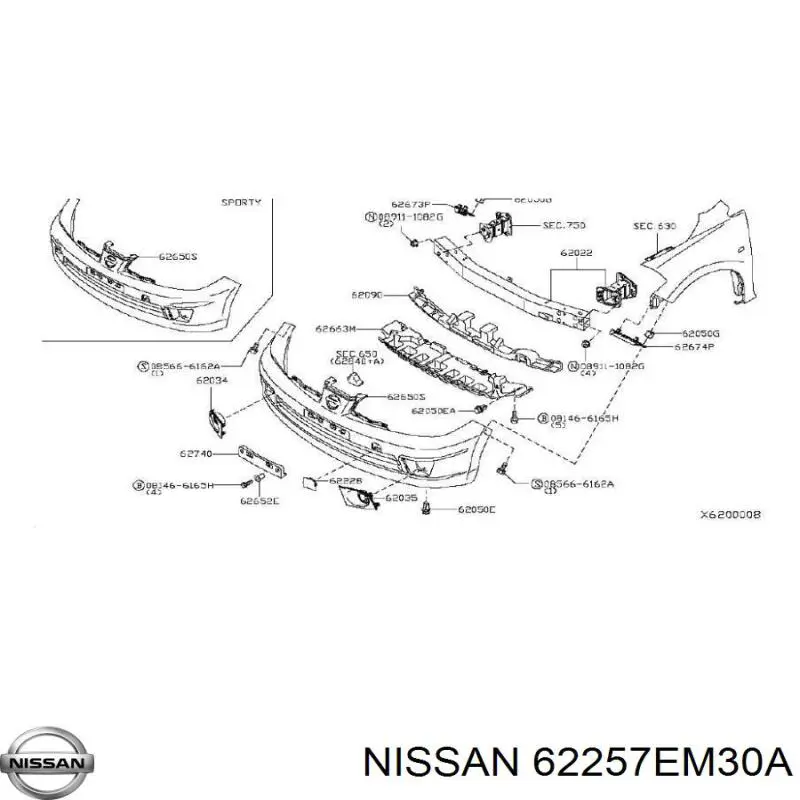 Zaślepka (kratki) lamp przeciwmgielnych zderzaka przedniego lewa Nissan Tiida (C11X)