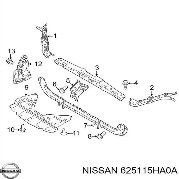 625115HA0A Nissan osłona chłodnicy górna (panel mocowania reflektorów)