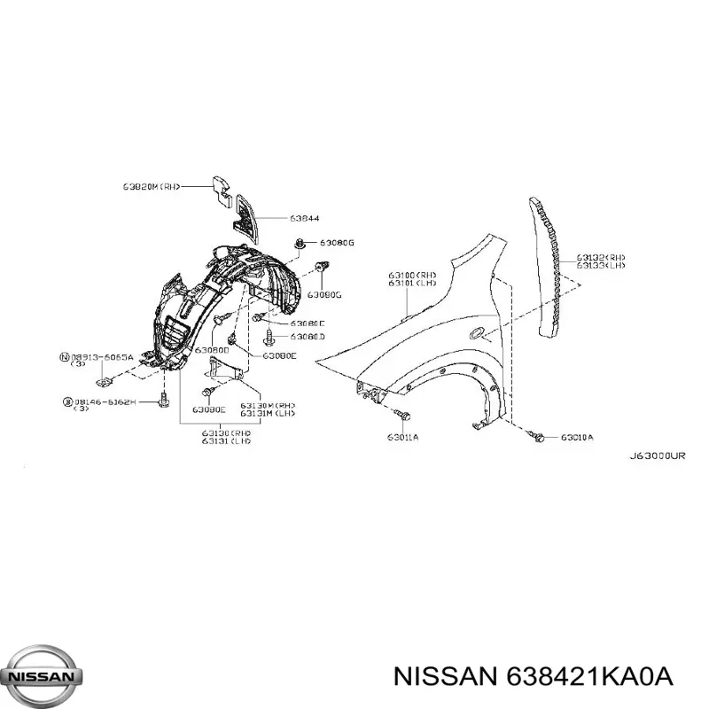 Do koszyka 638421KA0A Nissan/Infiniti Nadkole błotnika przedniego prawe