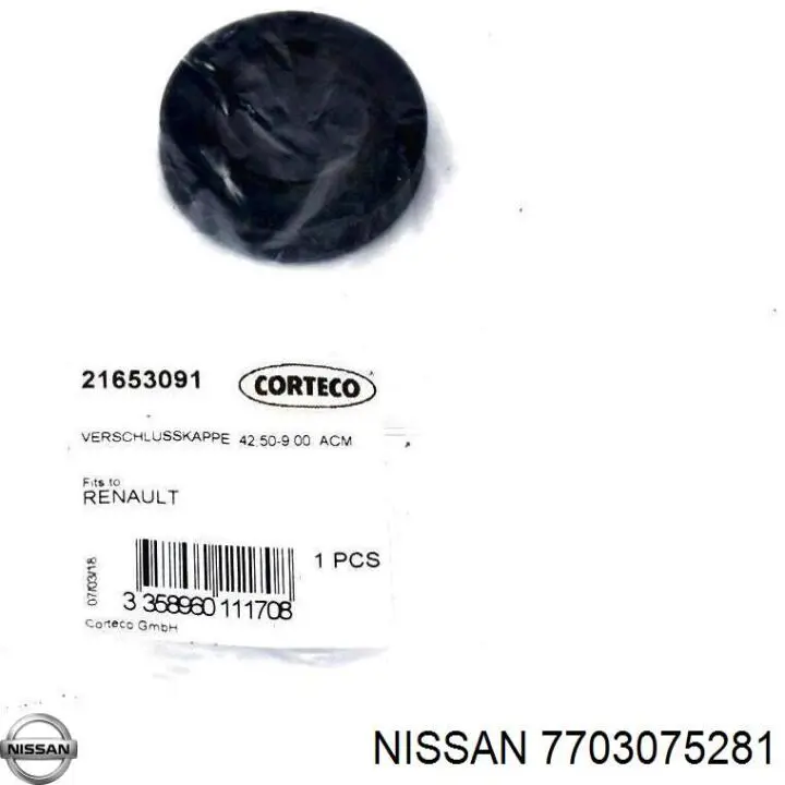 Zaślepka głowicy cylindrów/bloku cylindrów 7703075281 Nissan/Infiniti