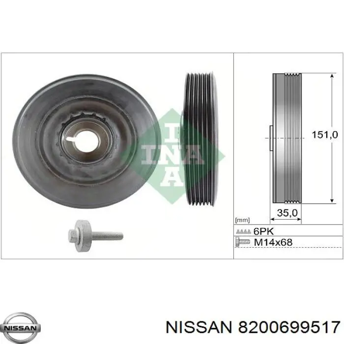 Koło pasowe wału korbowego Nissan/Infiniti 8200699517 cena, od 66,47 USD