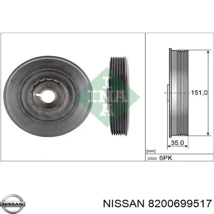 Do koszyka 8200699517 Nissan/Infiniti Koło pasowe wału korbowego