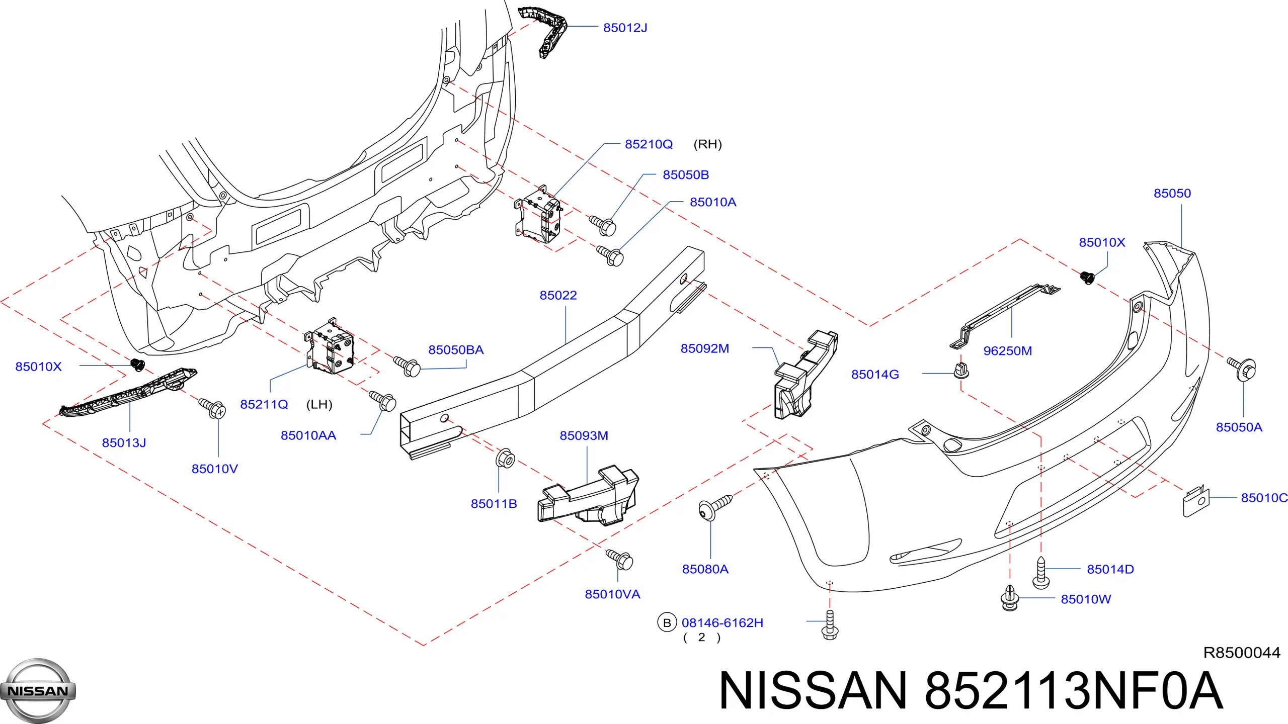 852113NF0A Nissan/Infiniti Wspornik wzmocnienia tylnego zderzaka