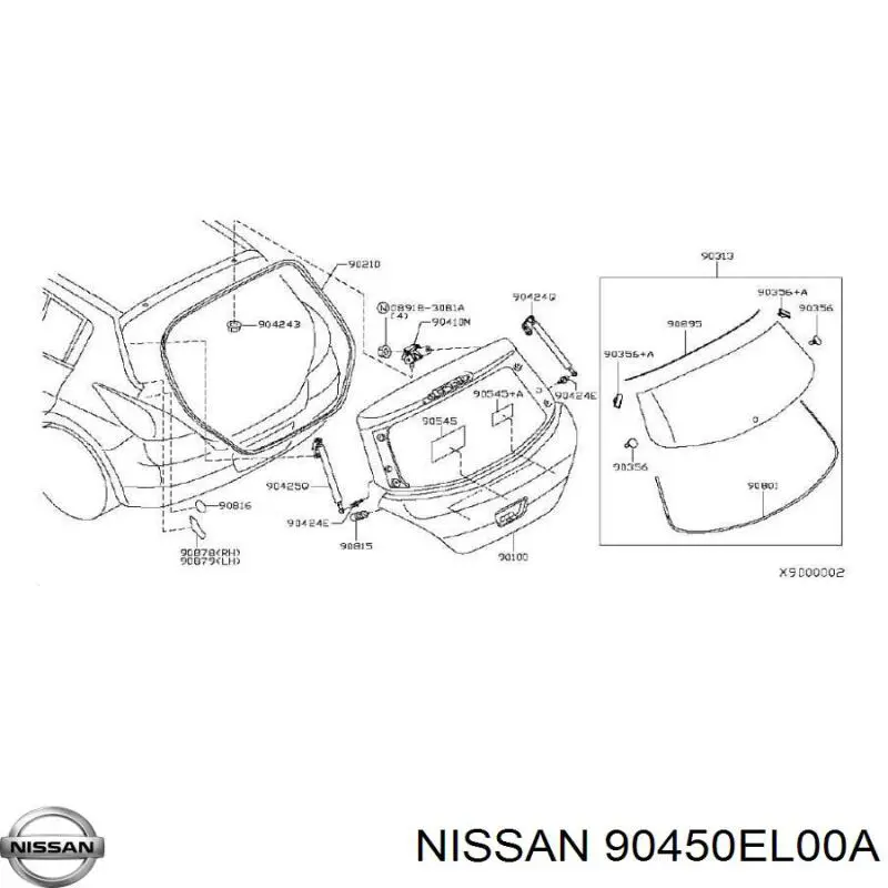 90450EL000 Nissan/Infiniti Amortyzator klapy bagażnika (3/5 drzwi-tylnych)