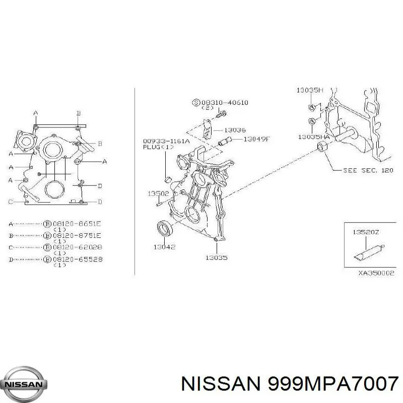 Do koszyka 999MPA7007 Nissan/Infiniti Szczeliwo miski olejowej silnika