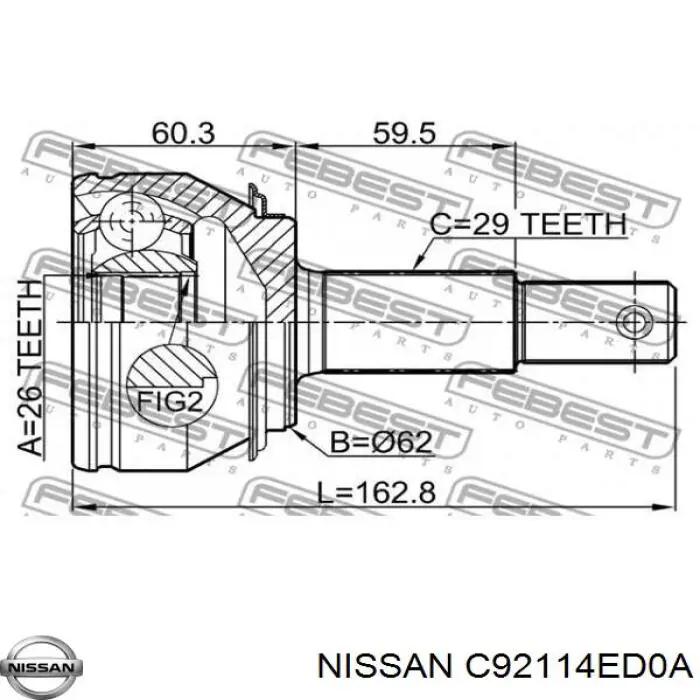 Przegub homokinetyczny przedni zewnętrzny Nissan/Infiniti C92114ED0A cena, od 47,92 USD